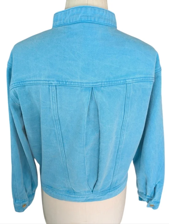 ELF SACK Turquoise Cotton Denim Jacket With Embroidered Cherries. Medium. - Picture 4 of 16